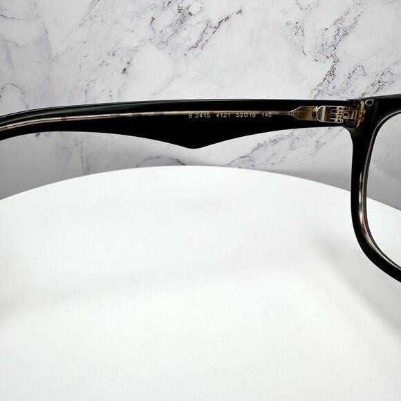 New Burberry Eyeglasses Square Black Checkered Interior 53-19-140 w/ Box & Case - Picture 10 of 12